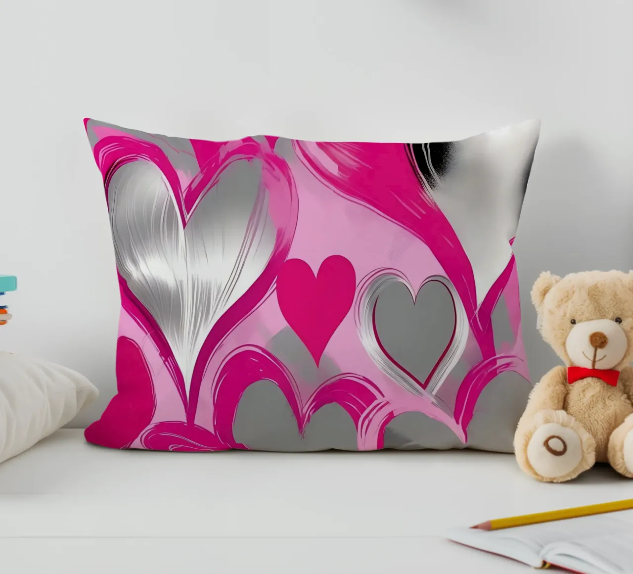 cuori_rosa_argento_2 cuscino da Pink- und LoveArt by LK
