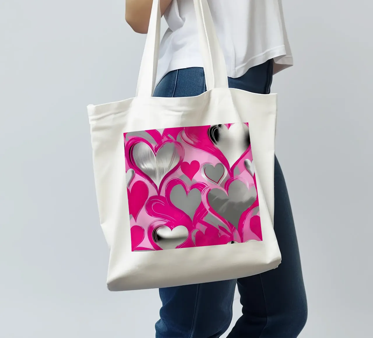 cuori_rosa_argento_2 borsa in juta da Pink- und LoveArt by LK