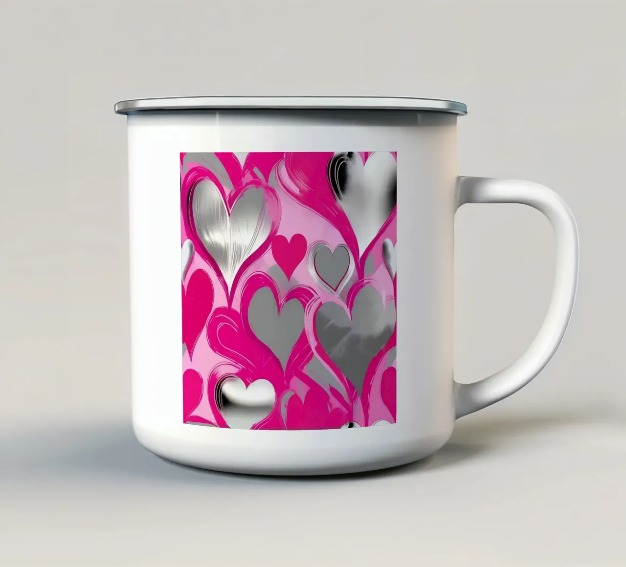 cuori_rosa_argento_2 tazza in smalto da Pink- und LoveArt by LK