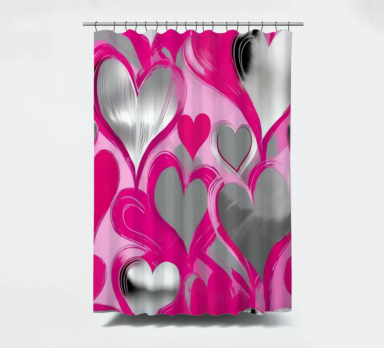 cuori_rosa_argento_2 tenda da doccia da Pink- und LoveArt by LK