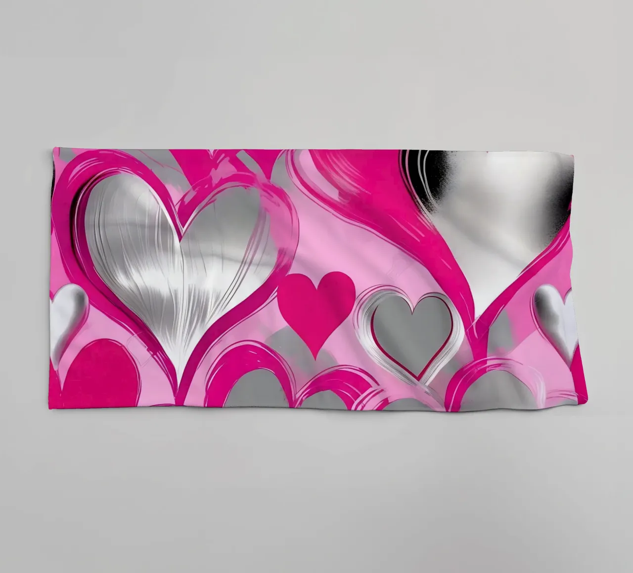 cuori_rosa_argento_2 asciugamano da bagno da Pink- und LoveArt by LK