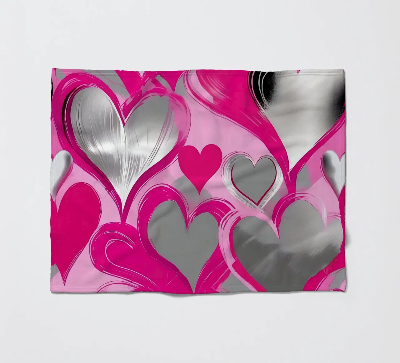 cuori_rosa_argento_2 coperta in pile da Pink- und LoveArt by LK