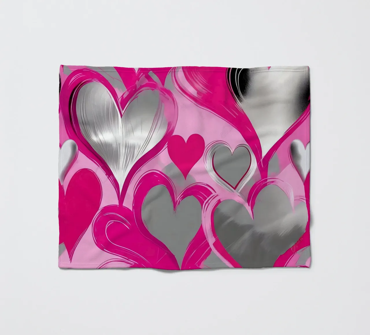 cuori_rosa_argento_2 coperta in pile da Pink- und LoveArt by LK