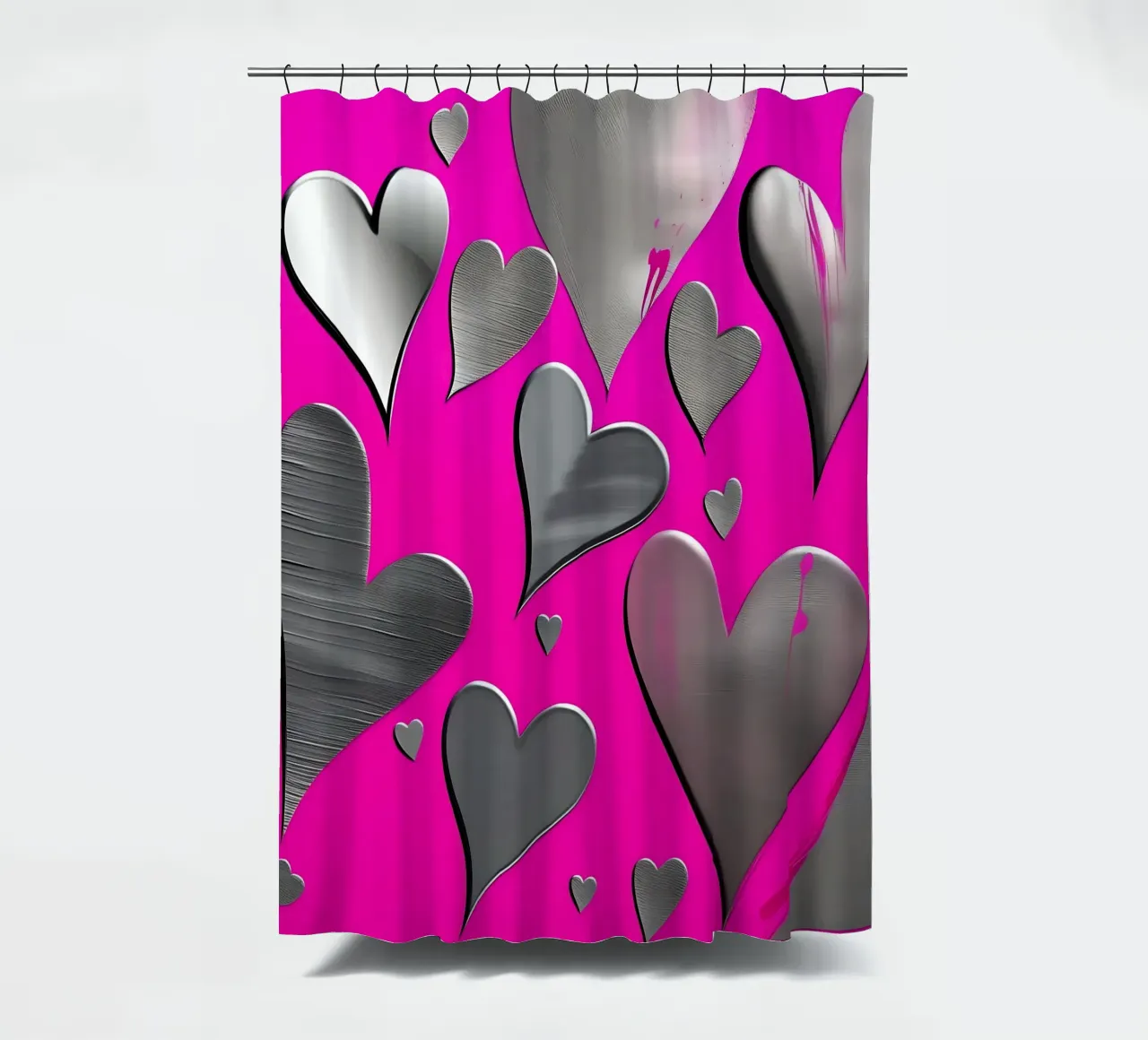 cuori_rosa_argento_3 tenda da doccia da Pink- und LoveArt by LK