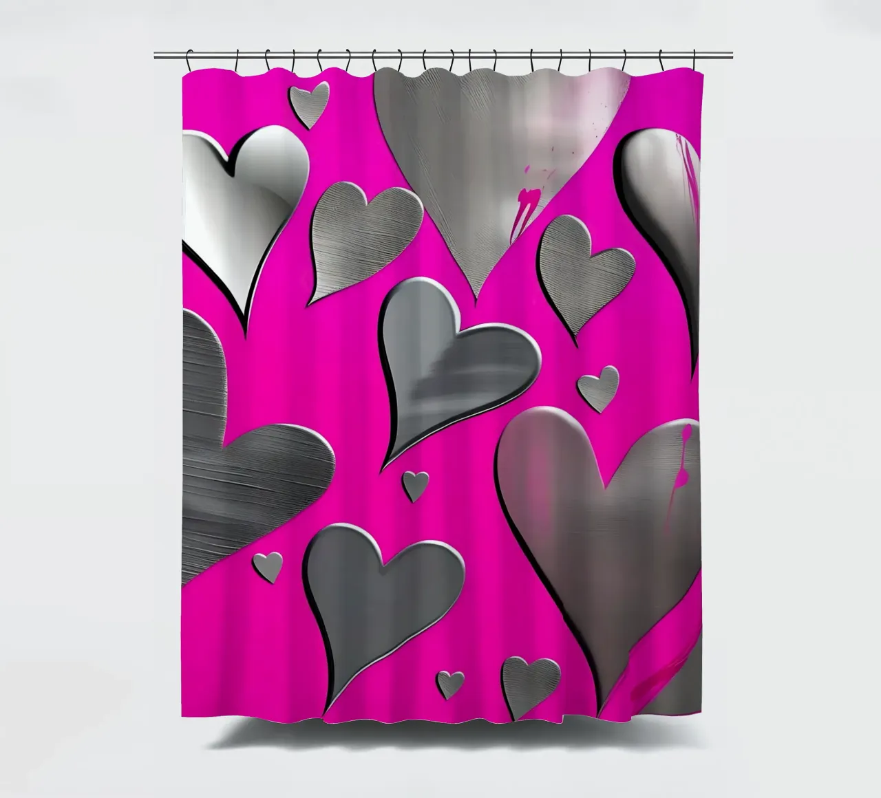 cuori_rosa_argento_3 tenda da doccia da Pink- und LoveArt by LK