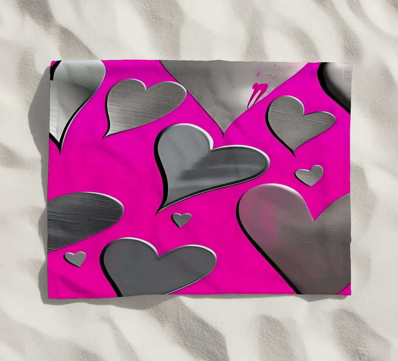 cuori_rosa_argento_3 telo mare da Pink- und LoveArt by LK