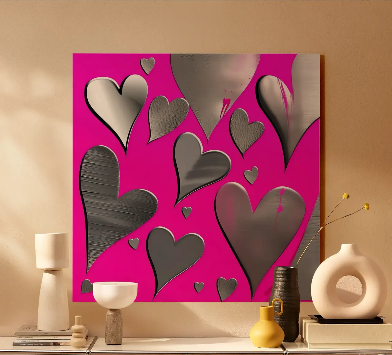 cuori_rosa_argento_3 alluminio dibond da Pink- und LoveArt by LK