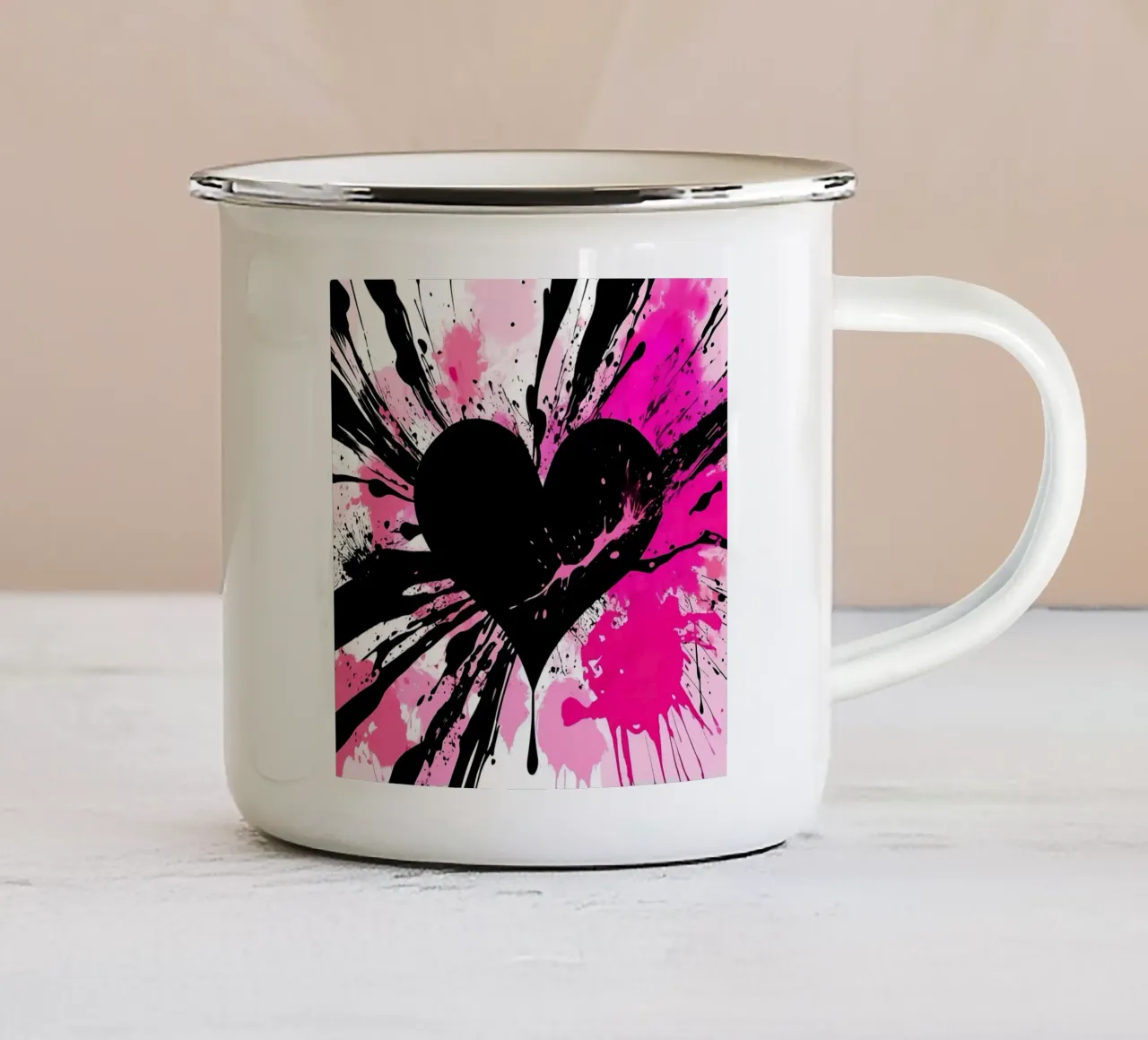 cuore_rosa_nero_1 tazza in smalto da Pink- und LoveArt by LK