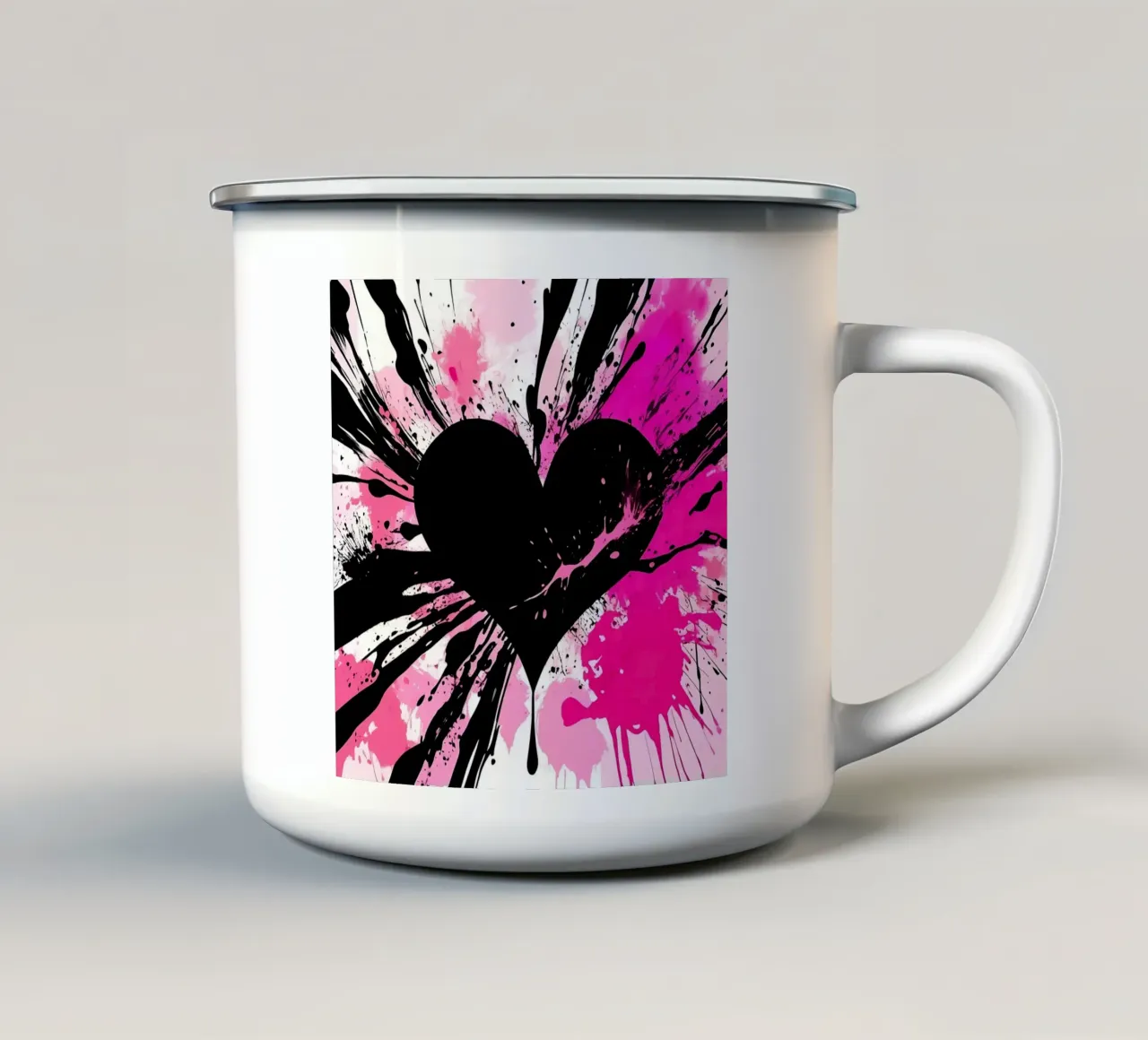 cuore_rosa_nero_1 tazza in smalto da Pink- und LoveArt by LK