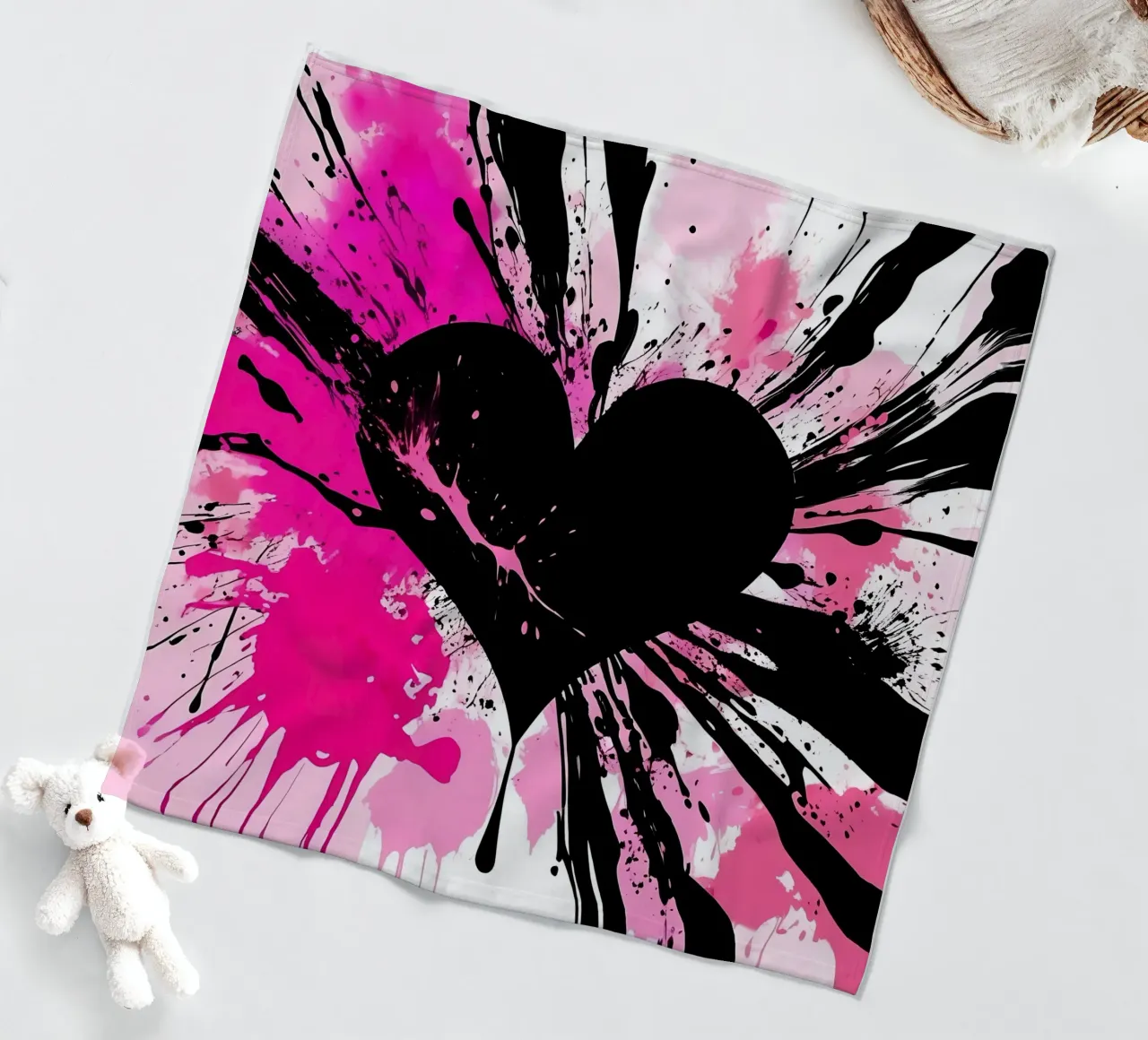 cuore_rosa_nero_1 coperta in pile da Pink- und LoveArt by LK