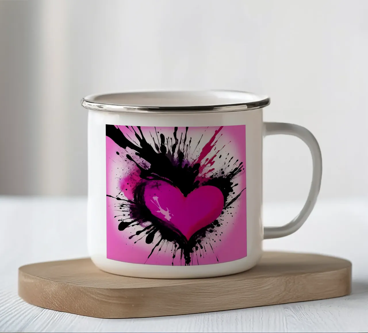 cuore_rosa_nero_2 tazza in smalto da Pink- und LoveArt by LK