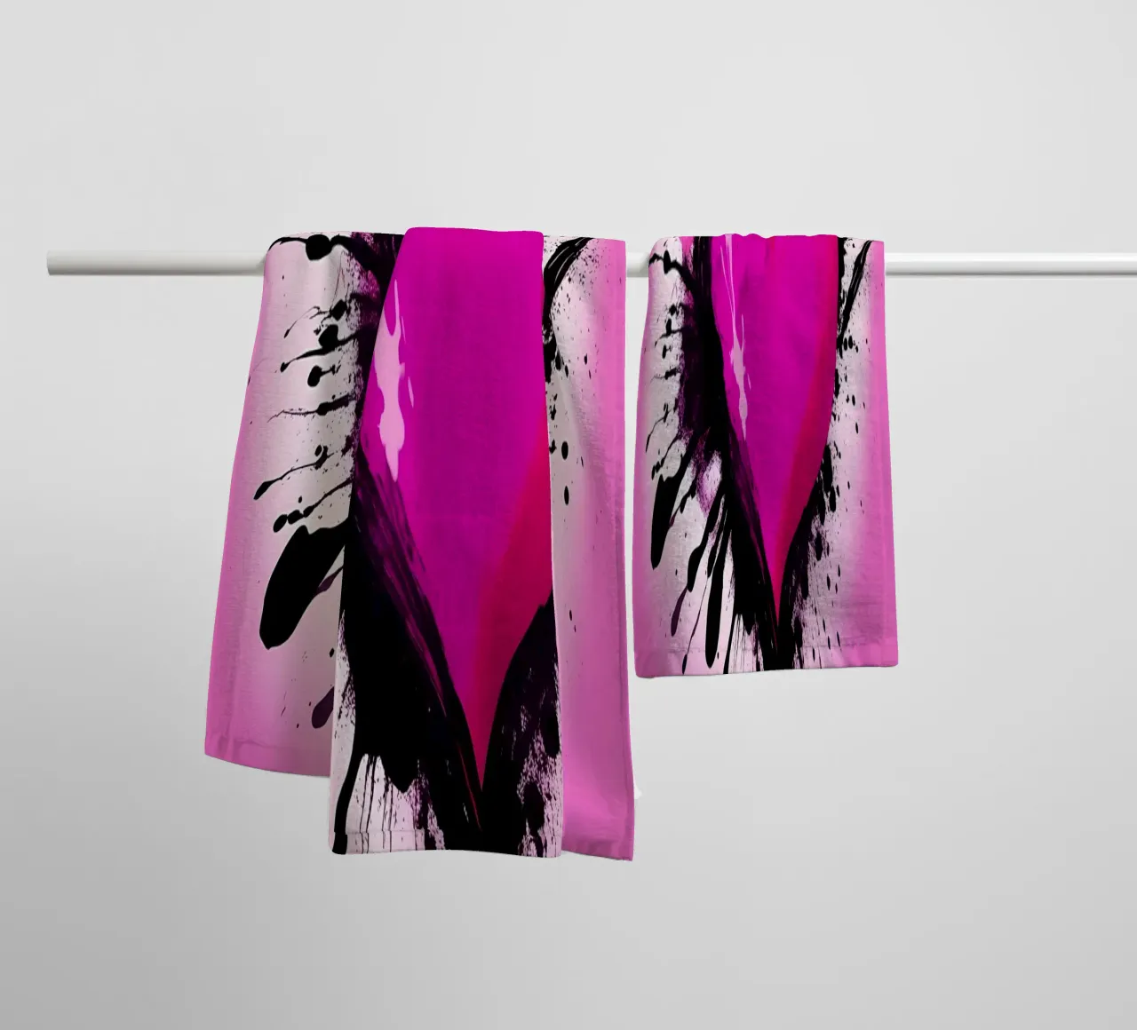 cuore_rosa_nero_2 asciugamano da bagno da Pink- und LoveArt by LK