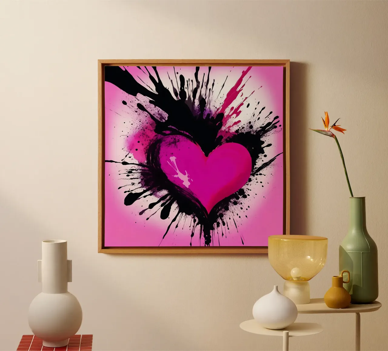 cuore_rosa_nero_2 tela con Cornice a cassetta da Pink- und LoveArt by LK