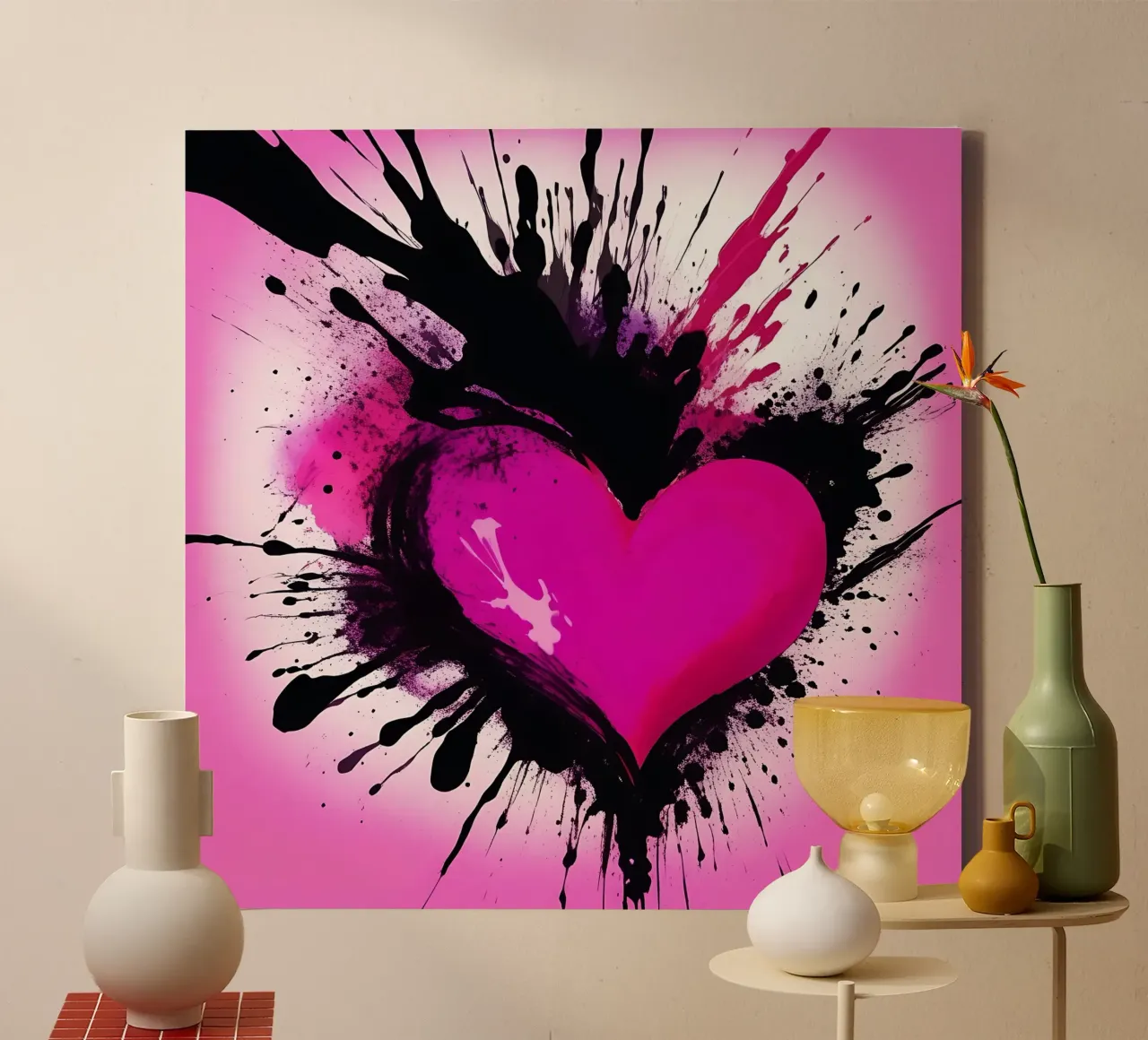 cuore_rosa_nero_2 tela con Cornice a cassetta da Pink- und LoveArt by LK