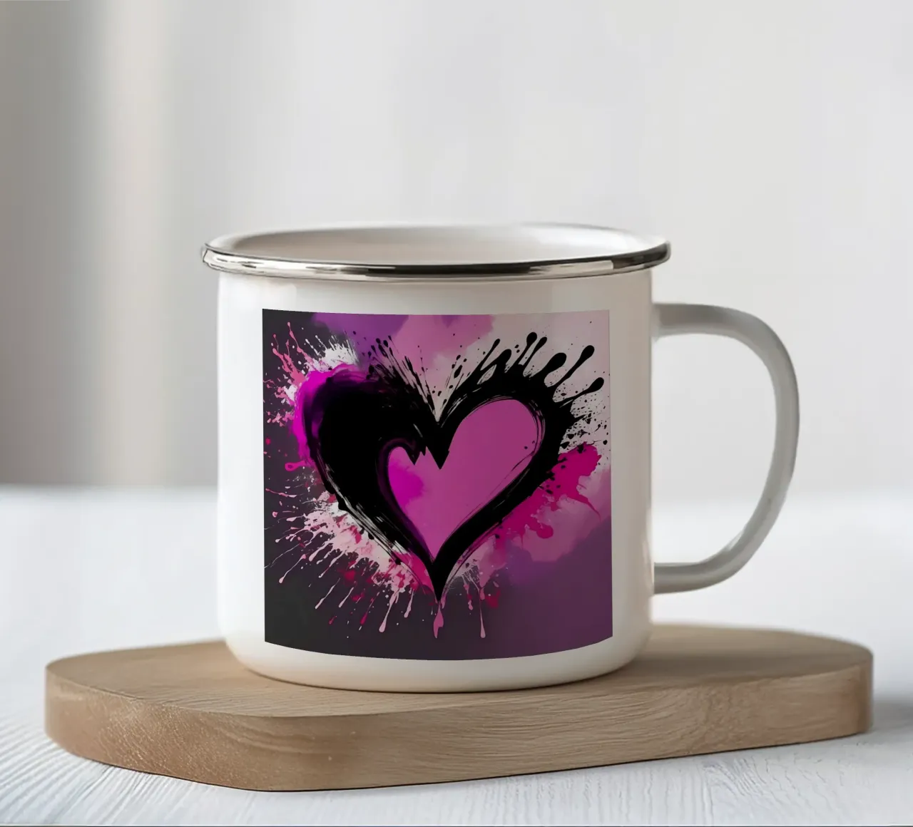 cuore_rosa_nero_3 tazza in smalto da Pink- und LoveArt by LK