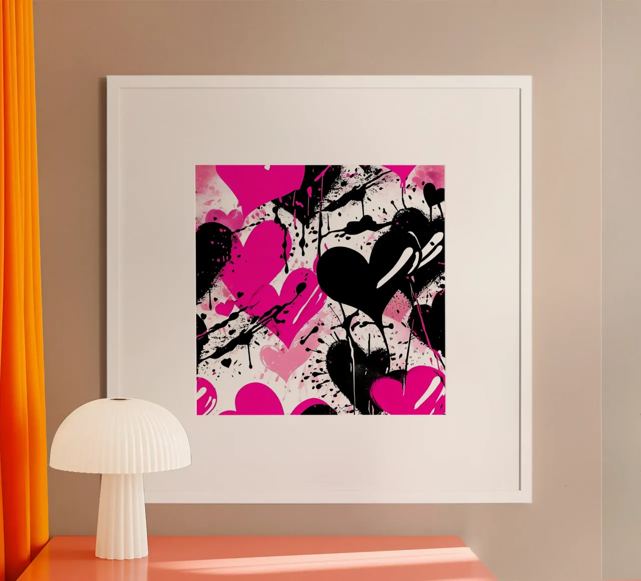 hearts_pink_black_1 poster with wooden frame by Pink- und LoveArt by LK