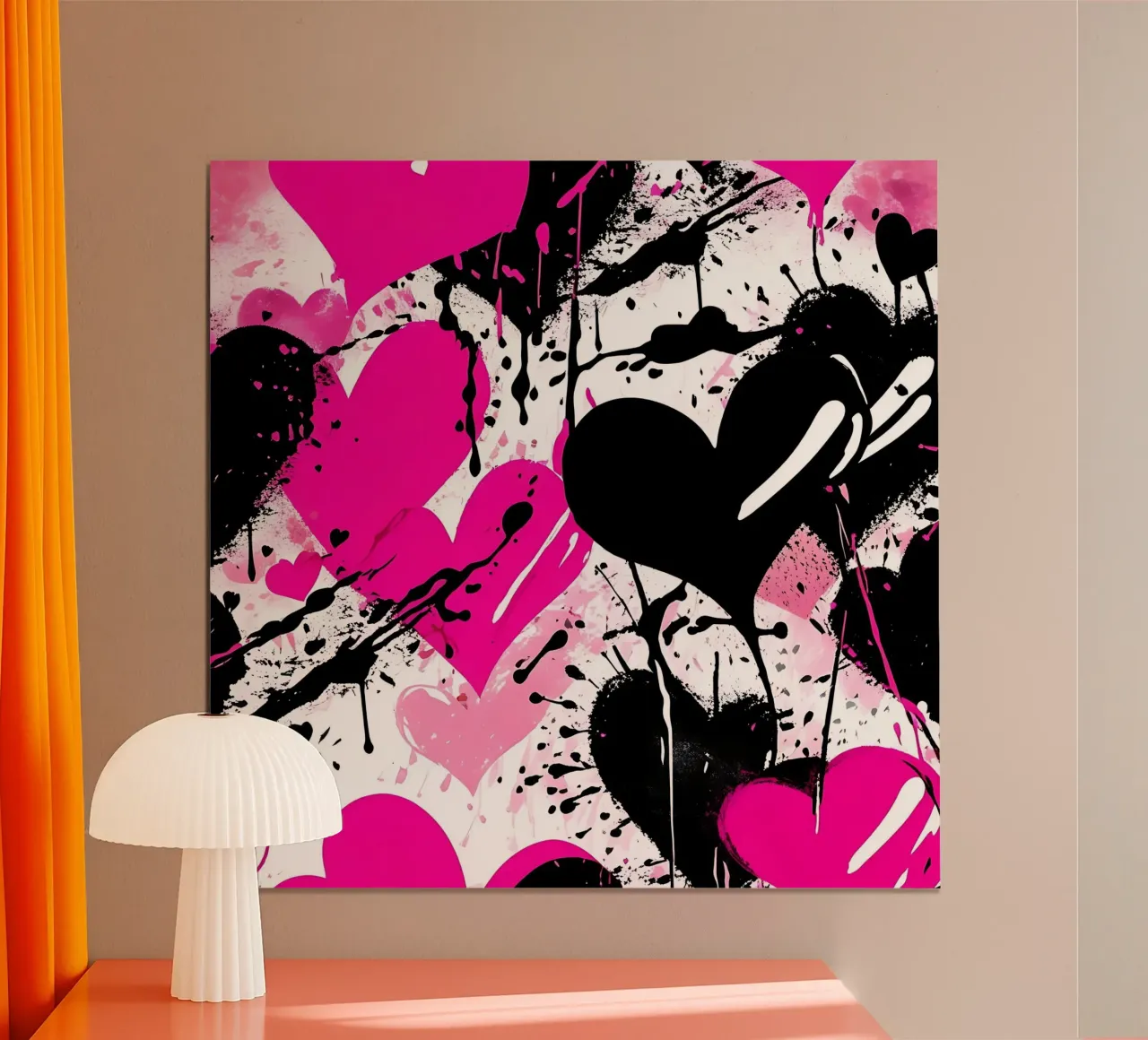 hearts_pink_black_1 poster with wooden frame by Pink- und LoveArt by LK
