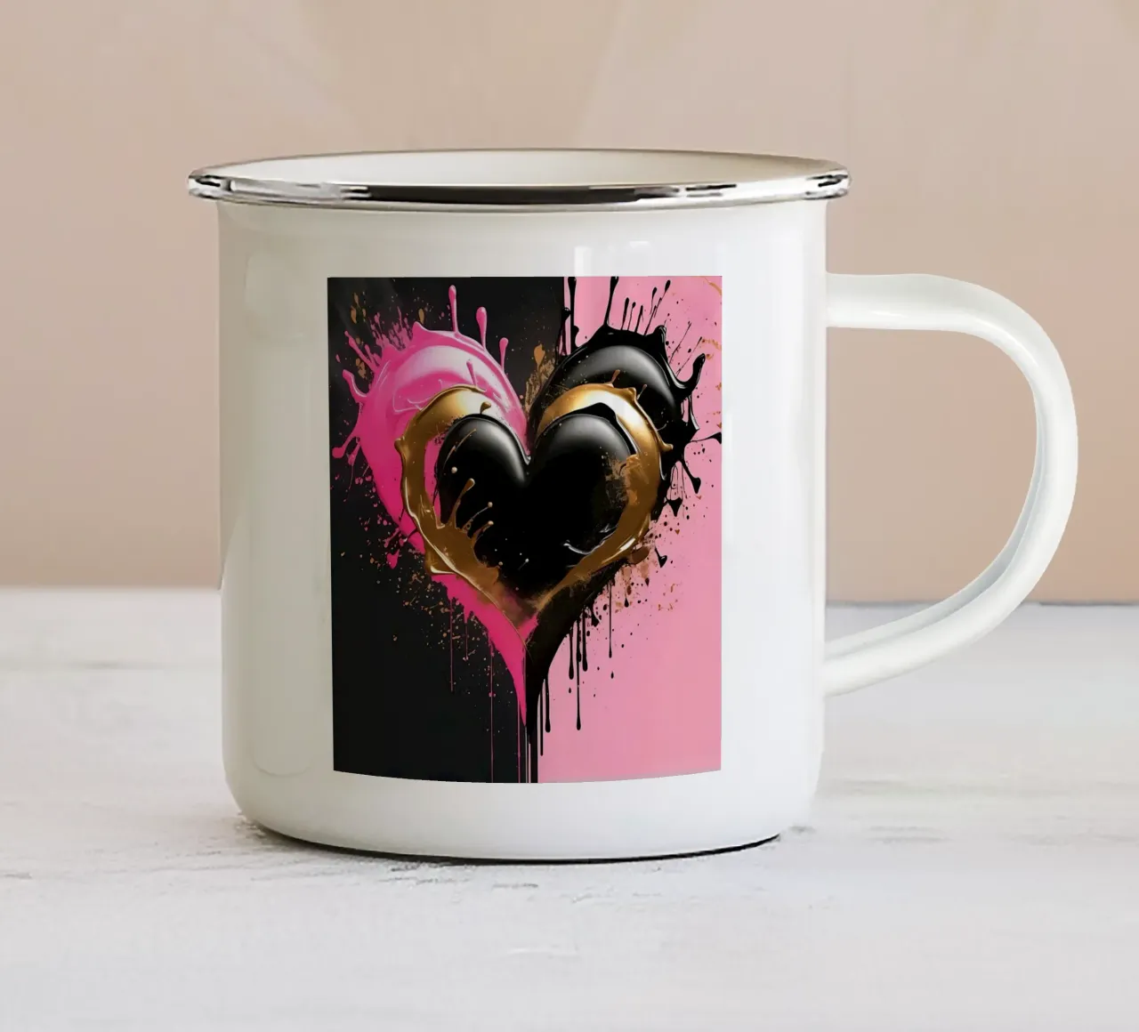 cuore_oro_rosa_nero_1 tazza in smalto da Pink- und LoveArt by LK