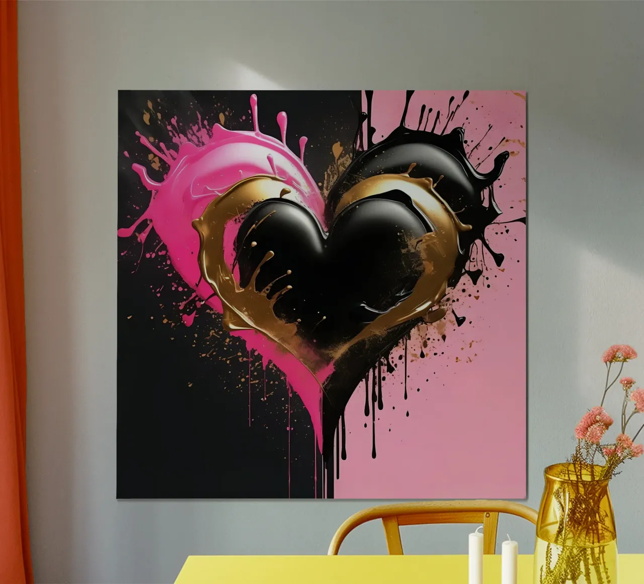 heart_gold_pink_black_1 poster with aluminum frame by Pink- und LoveArt by LK