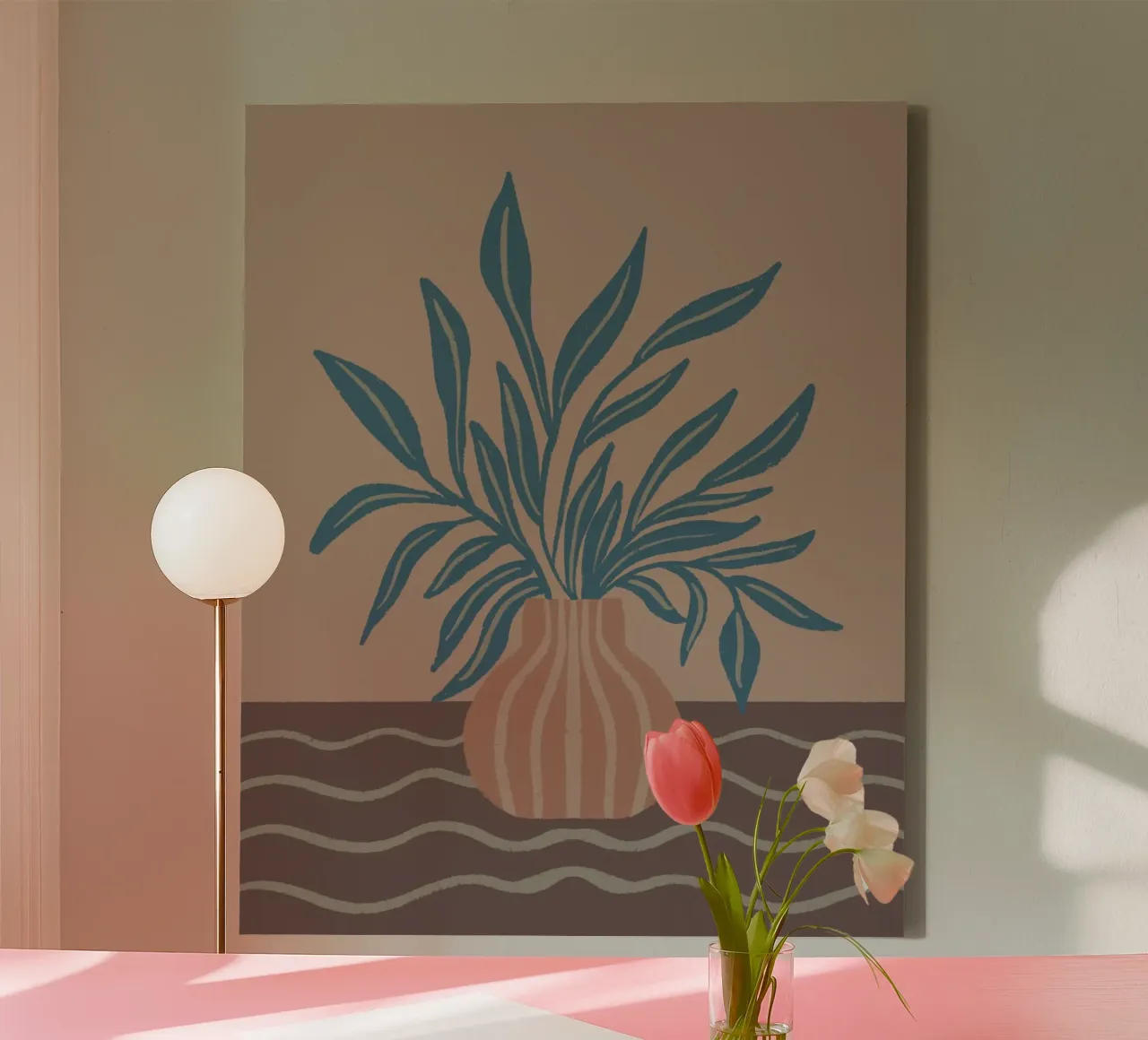 Vaso moderno con foglie tropicali tela con Cornice a cassetta da Wackapacka