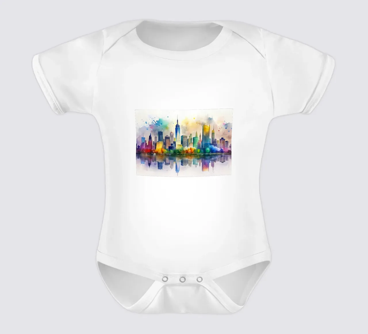 Lo skyline di New York in acquerello body neonato maniche corte da ARTVI-SHOP