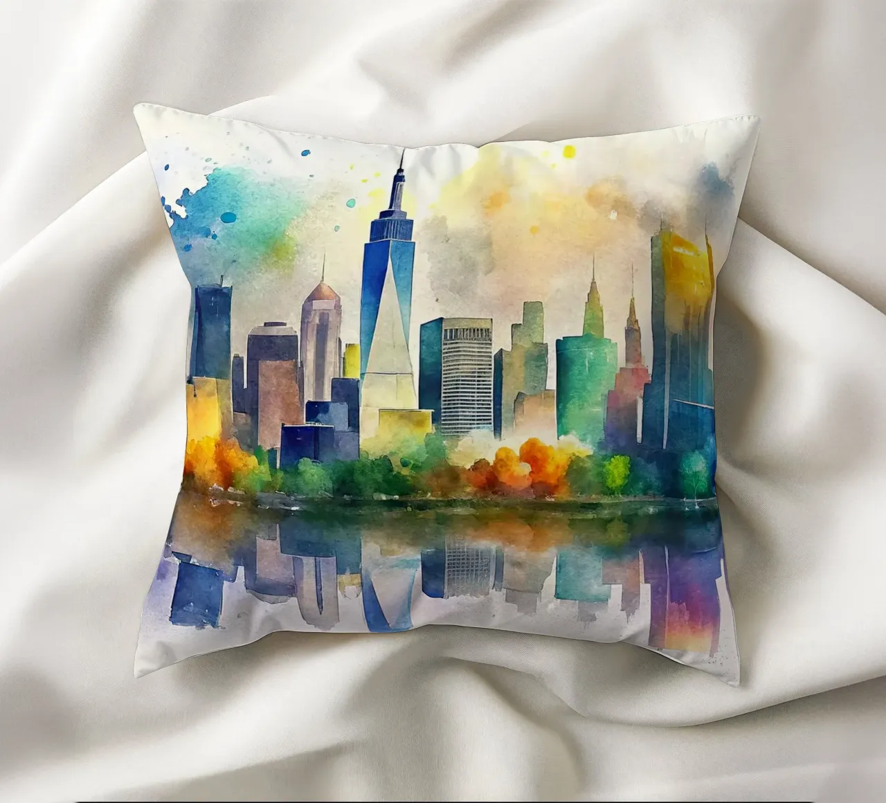 Lo skyline di New York in acquerello cuscino da ARTVI-SHOP