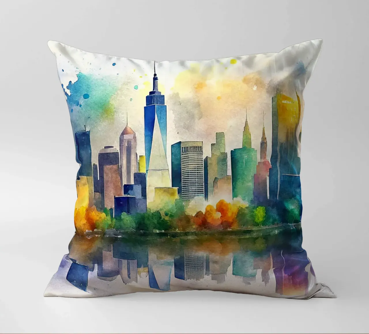 Lo skyline di New York in acquerello cuscino da ARTVI-SHOP