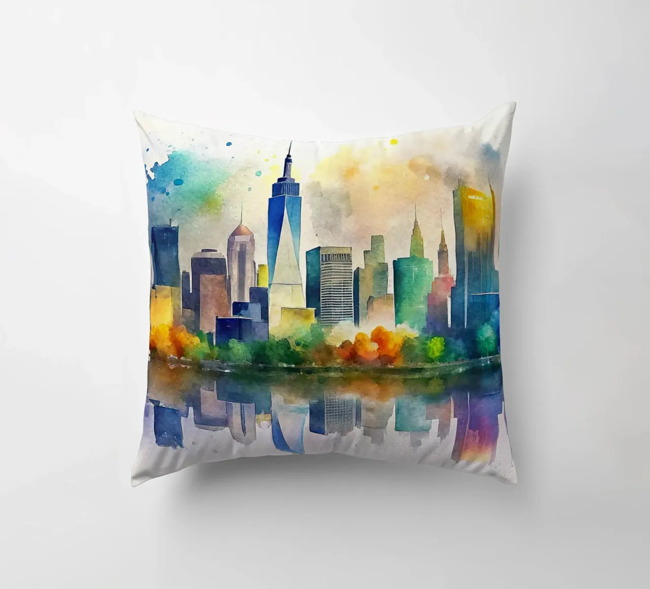 Lo skyline di New York in acquerello cuscino da ARTVI-SHOP