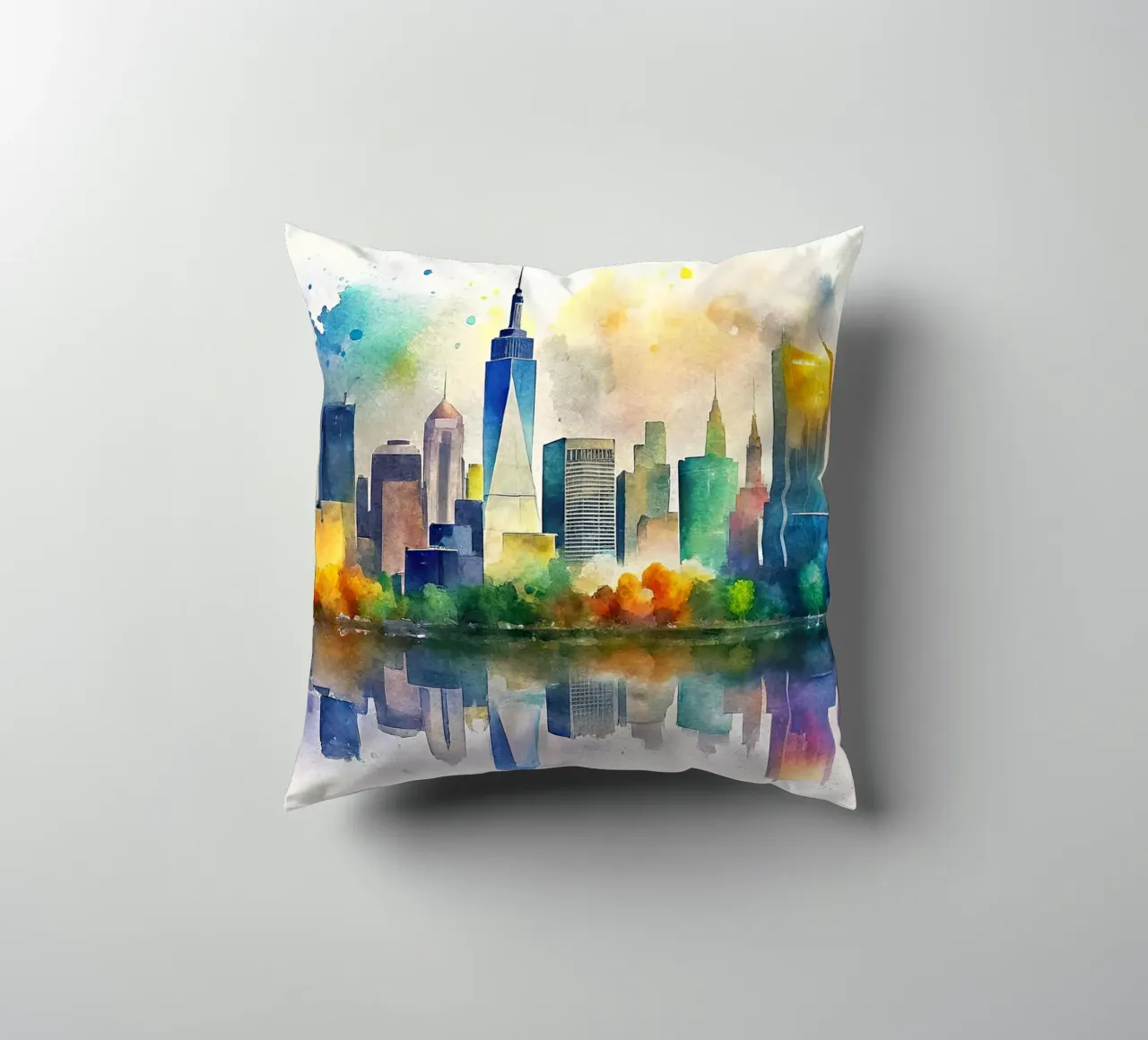 Lo skyline di New York in acquerello cuscino da ARTVI-SHOP