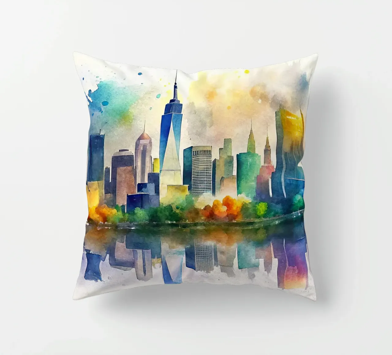 Lo skyline di New York in acquerello cuscino da ARTVI-SHOP