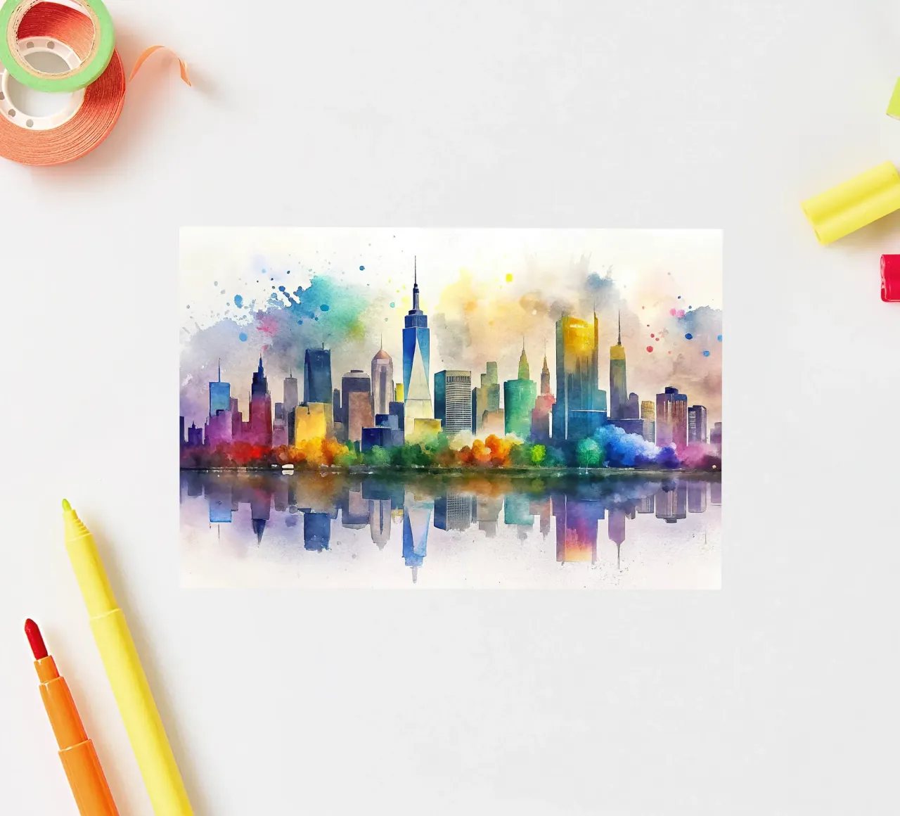 New York skyline in watercolor sticker by 🎁 ARTVI-SHOP