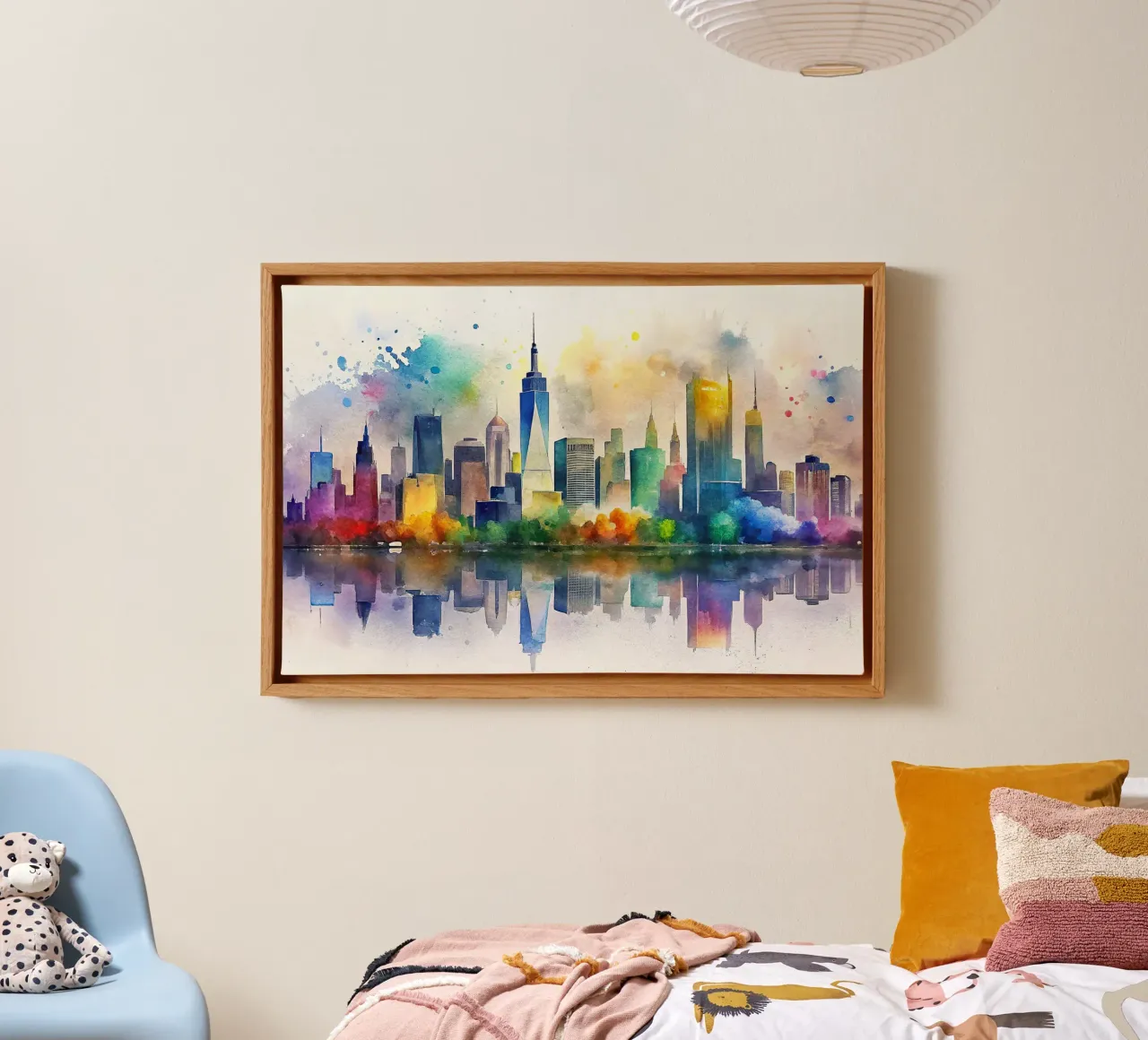 Lo skyline di New York in acquerello tela con Cornice a cassetta da 🎁 ARTVI-SHOP