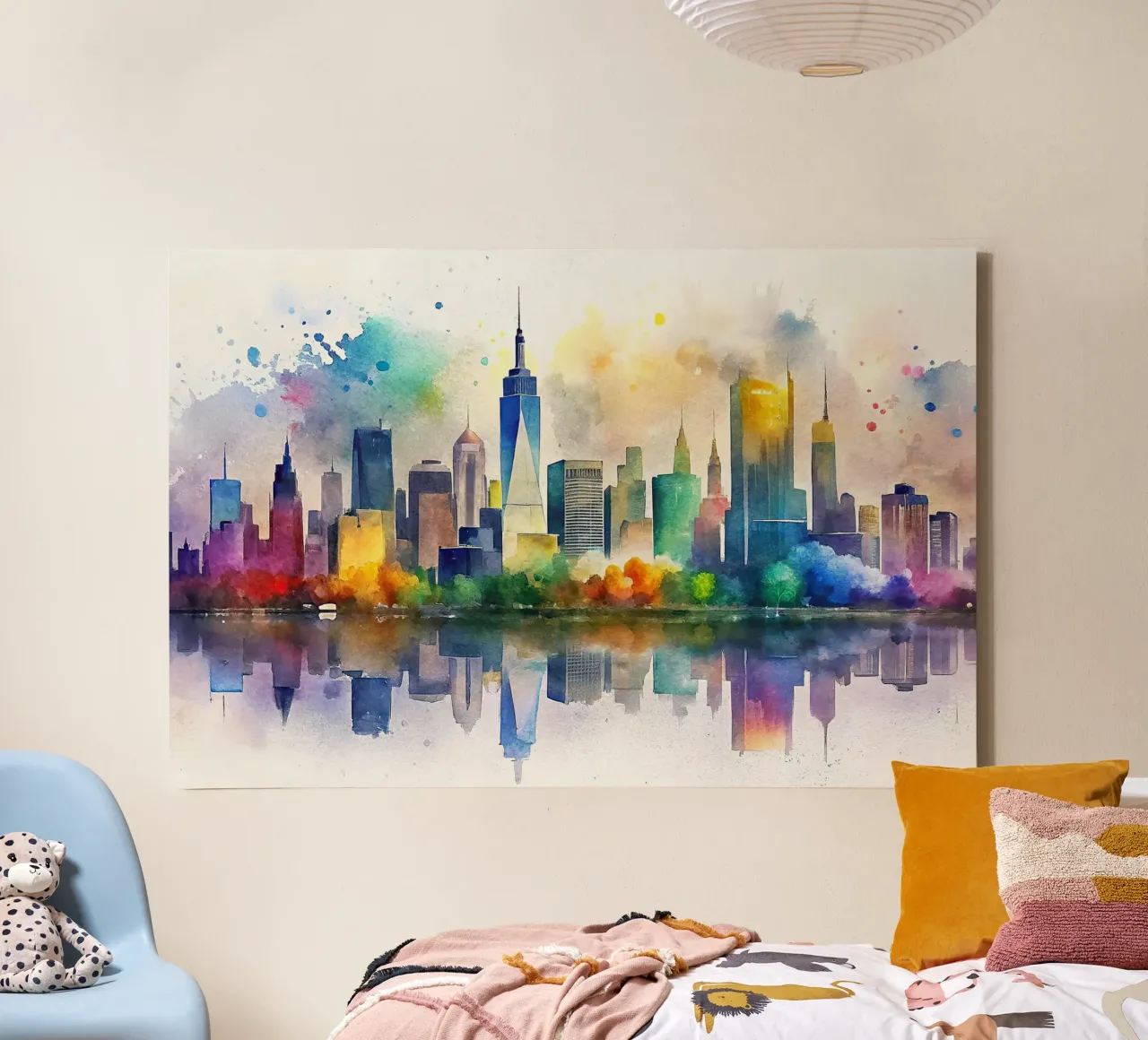 Lo skyline di New York in acquerello tela con Cornice a cassetta da 🎁 ARTVI-SHOP