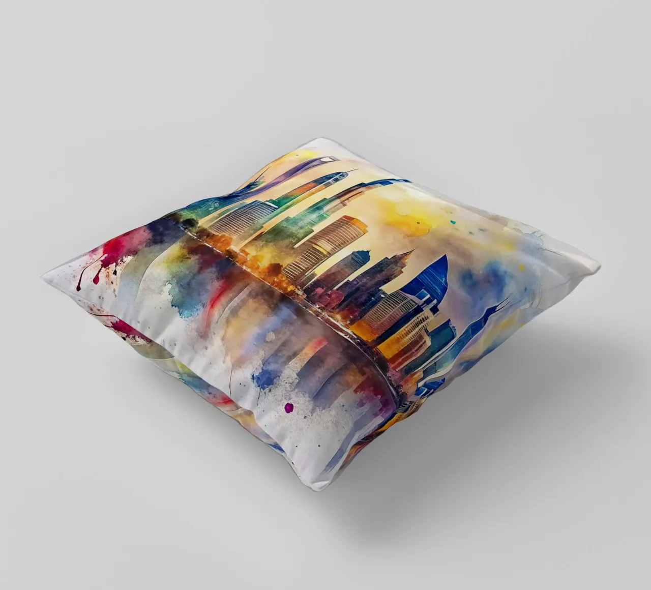 Lo skyline di Dubai in acquerello cuscino da 🎁 ARTVI-SHOP