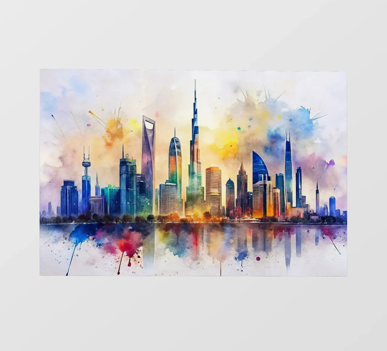 Lo skyline di Dubai in acquerello telo in pvc da 🎁 ARTVI-SHOP