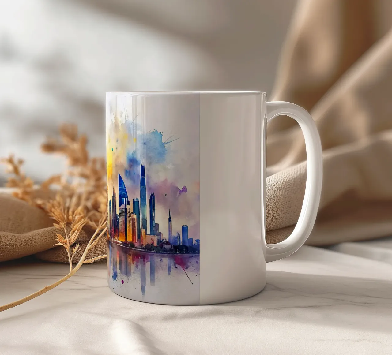 Lo skyline di Dubai in acquerello tazza in ceramica da ARTVI-SHOP