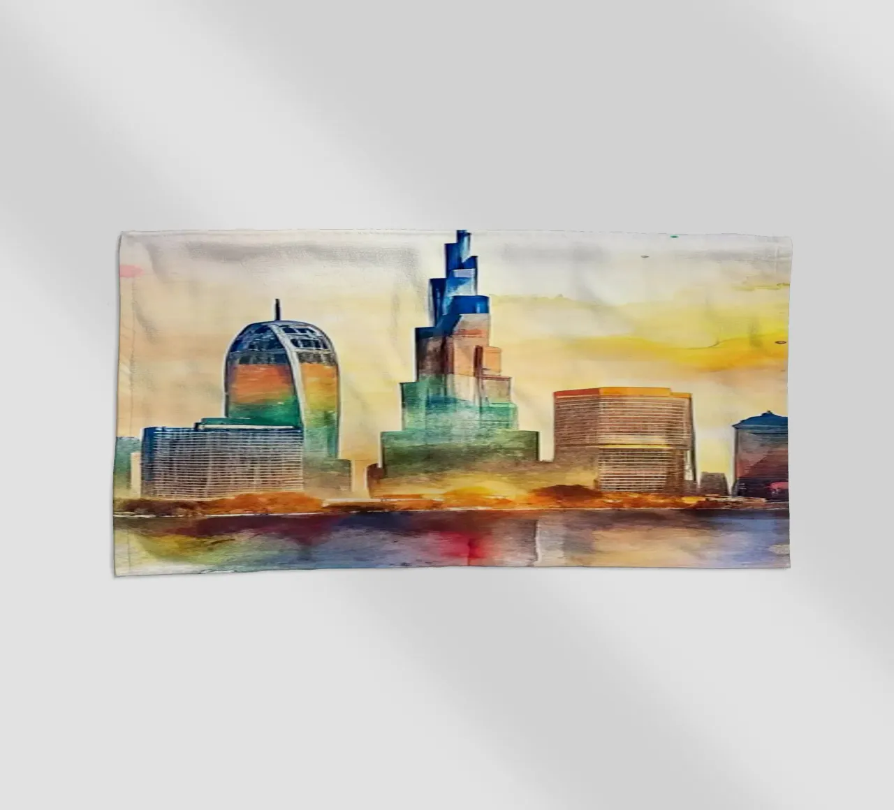 Lo skyline di Dubai in acquerello telo mare da 🎁 ARTVI-SHOP