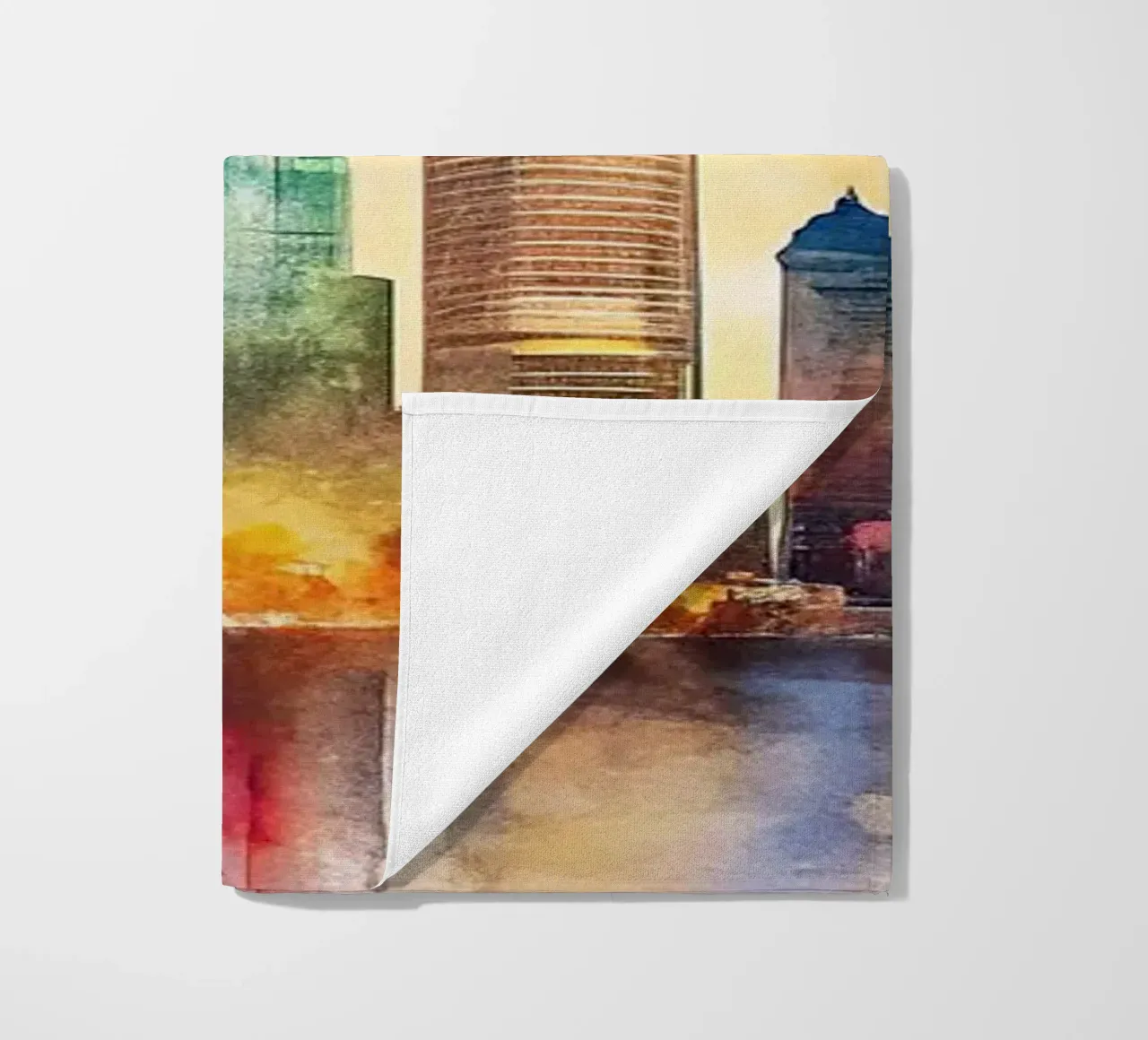 Lo skyline di Dubai in acquerello telo mare da 🎁 ARTVI-SHOP