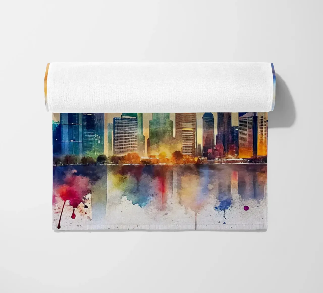 Lo skyline di Dubai in acquerello telo mare da 🎁 ARTVI-SHOP