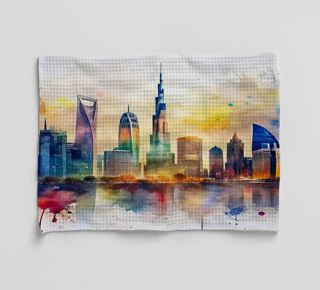 Lo skyline di Dubai in acquerello canovaccio da cucina da 🎁 ARTVI-SHOP