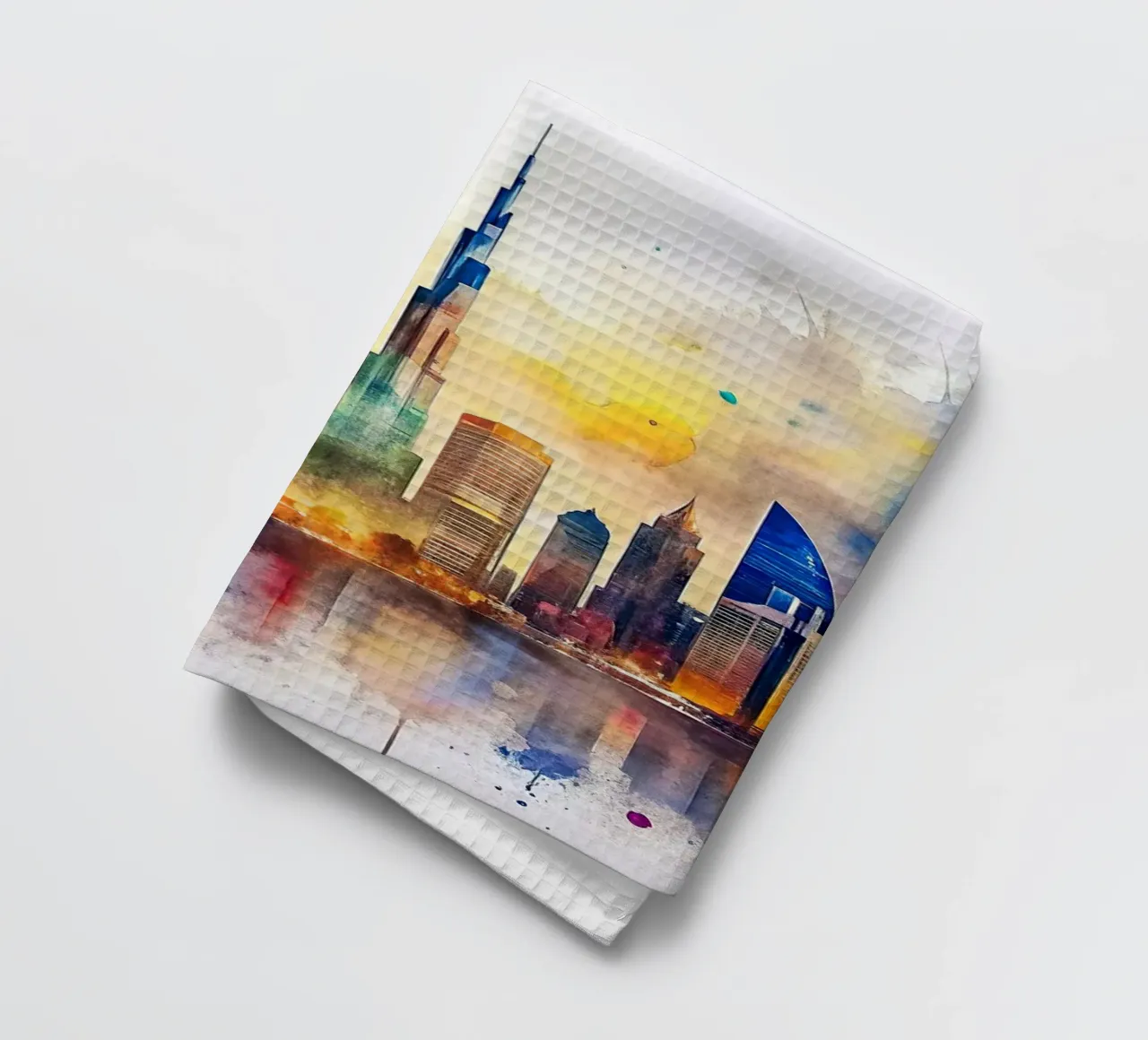 Lo skyline di Dubai in acquerello canovaccio da cucina da 🎁 ARTVI-SHOP