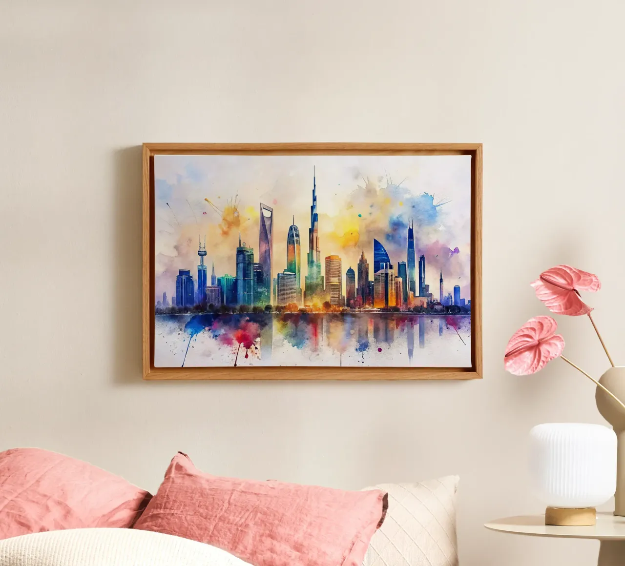 Lo skyline di Dubai in acquerello tela con Cornice a cassetta da 🎁 ARTVI-SHOP