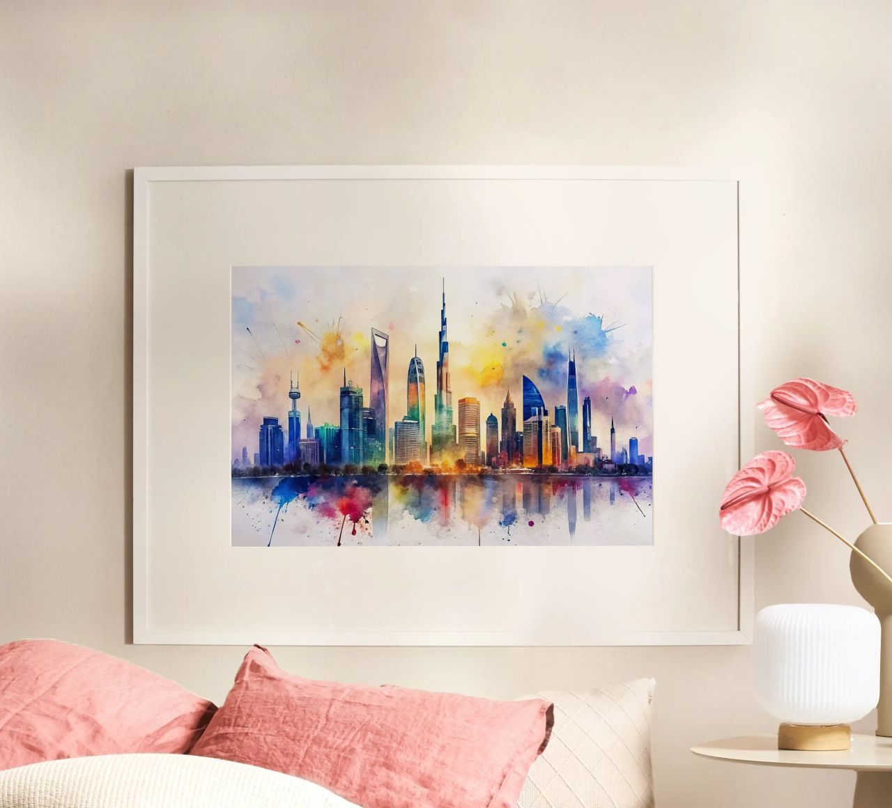 Ligne d'horizon de Dubaï en aquarelle poster de ARTVI-SHOP
