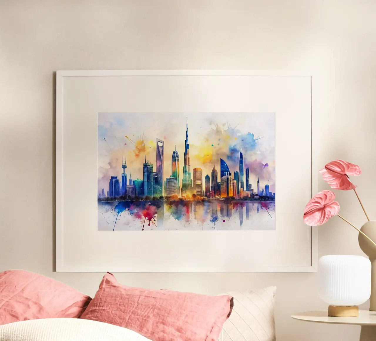 Lo skyline di Dubai in acquerello carta hahnemühle da 🎁 ARTVI-SHOP