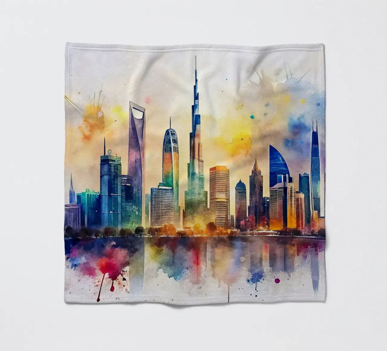 Lo skyline di Dubai in acquerello coperta in pile da 🎁 ARTVI-SHOP