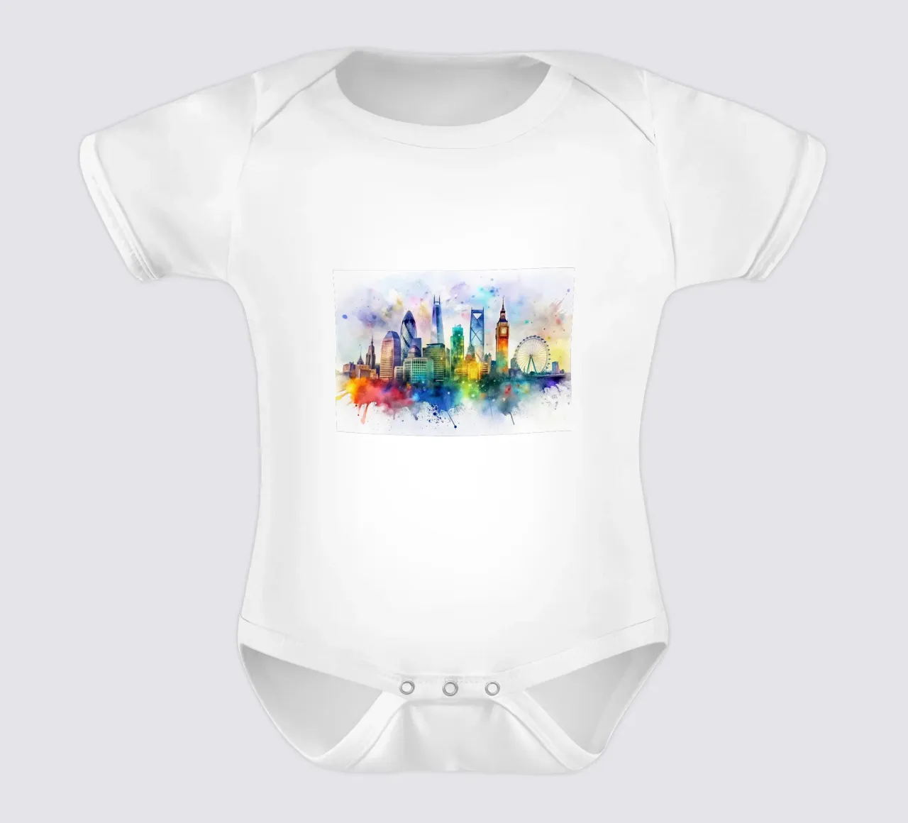 Skyline di Londra ad acquerello body neonato maniche corte da 🎁 ARTVI-SHOP