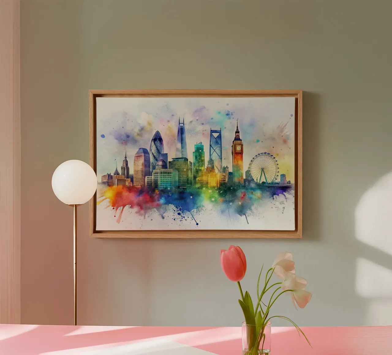 Skyline di Londra ad acquerello tela con Cornice a cassetta da 🎁 ARTVI-SHOP