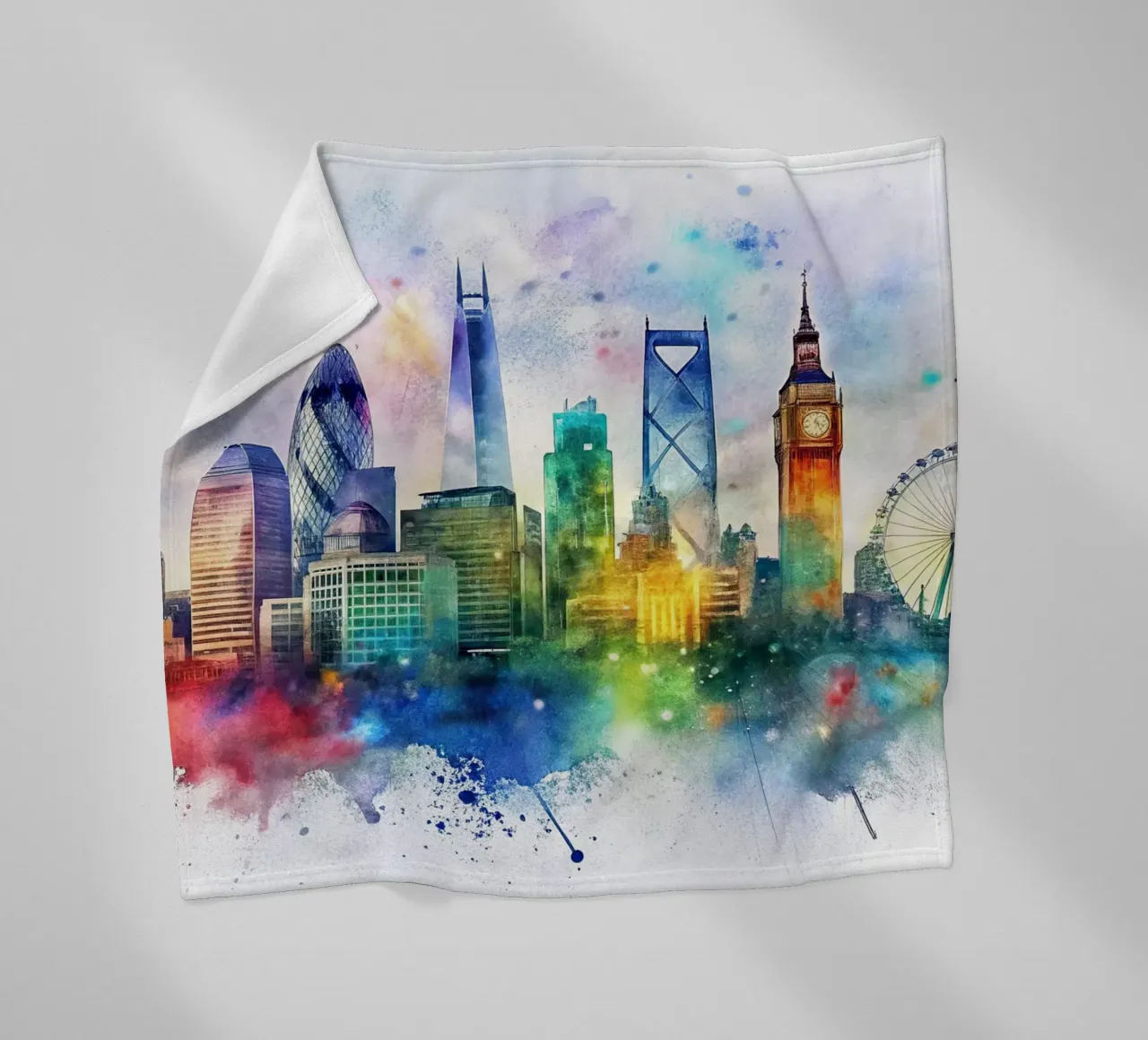 Skyline di Londra ad acquerello coperta in pile da 🎁 ARTVI-SHOP