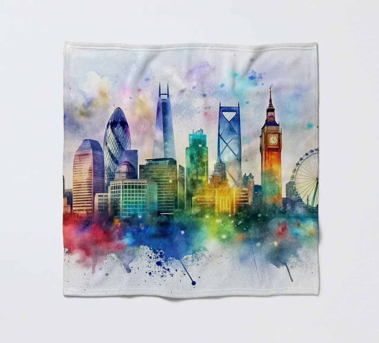 Skyline di Londra ad acquerello coperta in pile da 🎁 ARTVI-SHOP