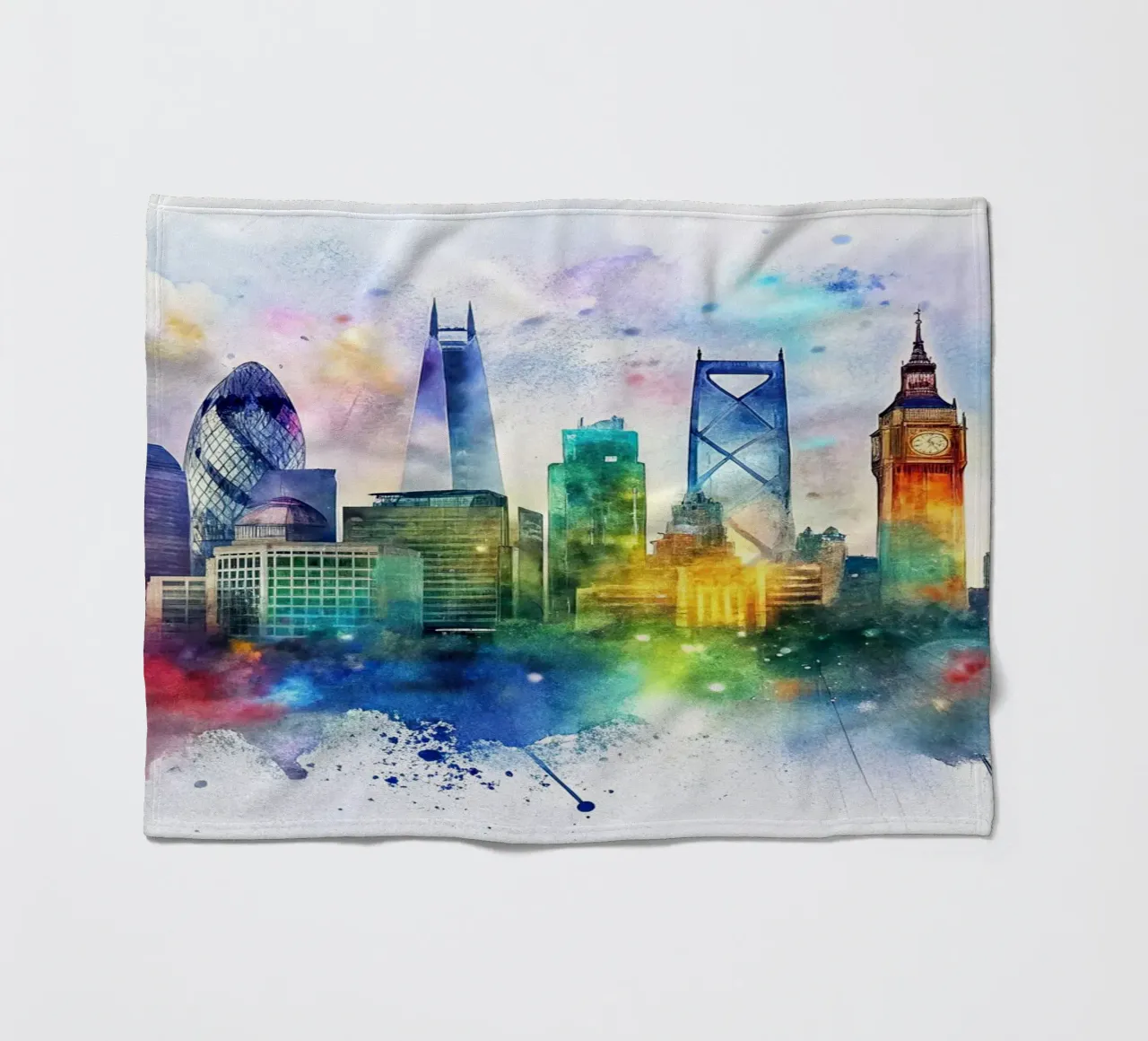 Skyline di Londra ad acquerello coperta in pile da 🎁 ARTVI-SHOP